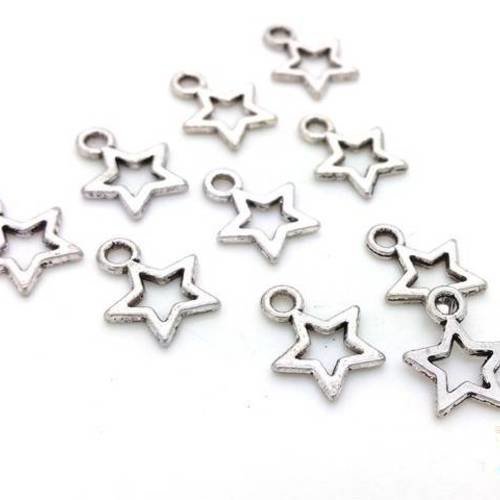 20  breloques étoiles métal argenté 10x12mm (bre561) 