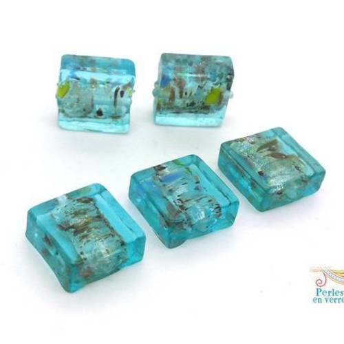 5 perles carrées en verre bleu ciel 12x12mm (pv683) 