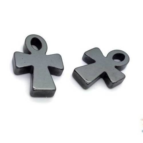 2 pendentifs croix égyptienne hématite gris noir  (pg25) 
