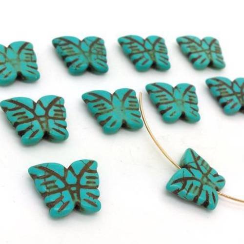 10 perles papillons turquoise howlite 12x16mm (ph45) 