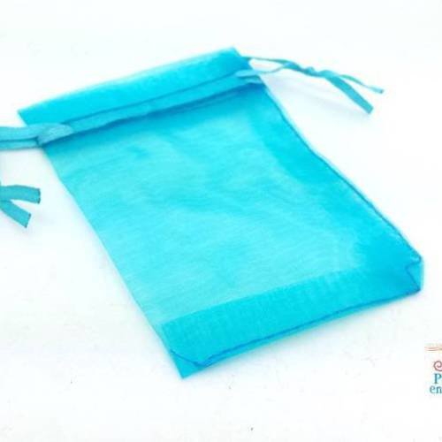 10 pochettes organza bleu turquoise 7x9cm bijoux (ou40) 