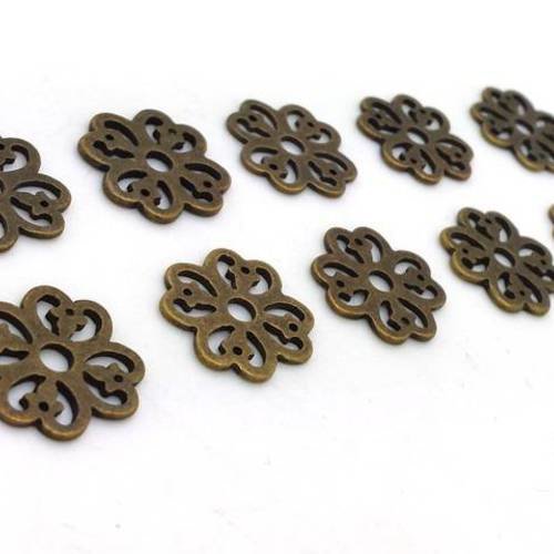 10 breloques fleurs métal filigrane bronze 15mm (bre548) 