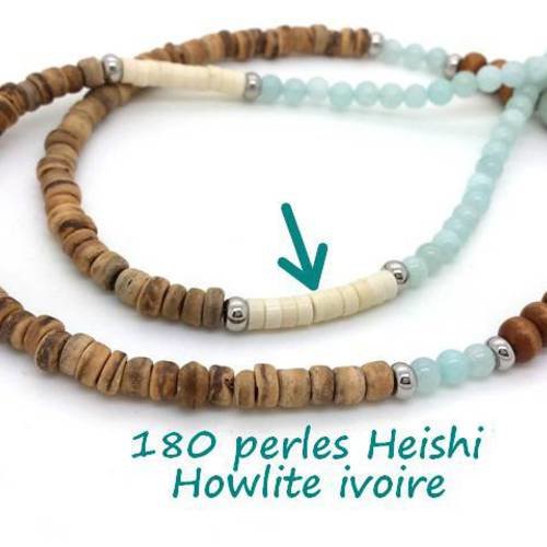 180 perles heishi howlite ivoire, rondelles 2x4mm (ph181) 