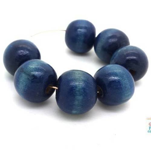 10 grosses perles bois rondes bleu marine bleu jean 18mm (pb62) 