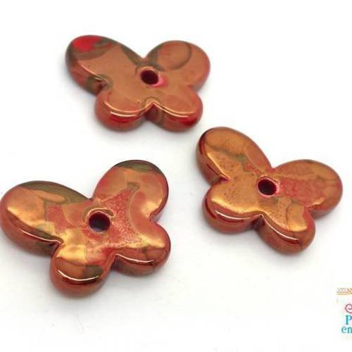 1 perle céramique grecque papillon rouge foncé 20x30mm (pc211) 
