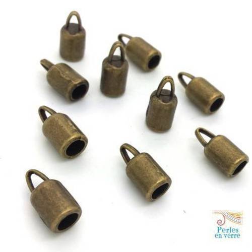 10 embouts à coller pour cordon 4mm ou pompon, métal bronze (f71) 