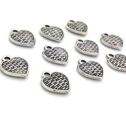10 breloques coeur métal argenté sans nickel 14x16mm st-valentin (bre527) 