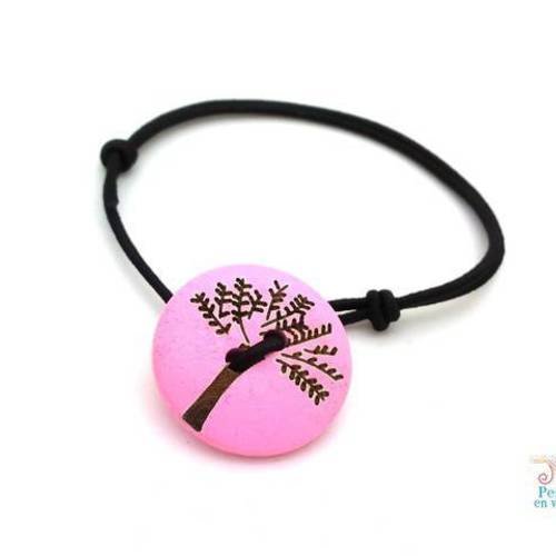 1 bracelet bouton arbre rose à customiser noeud coulissant (bra44) 