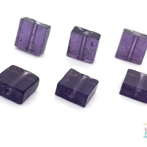 6 perles carrées en verre violet foncé transparent 12x12mm (pv665) 