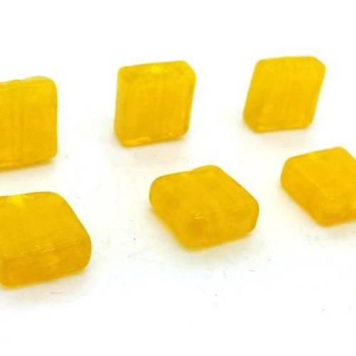 6 perles carrées en verre jaune 12x12mm (pv333) 