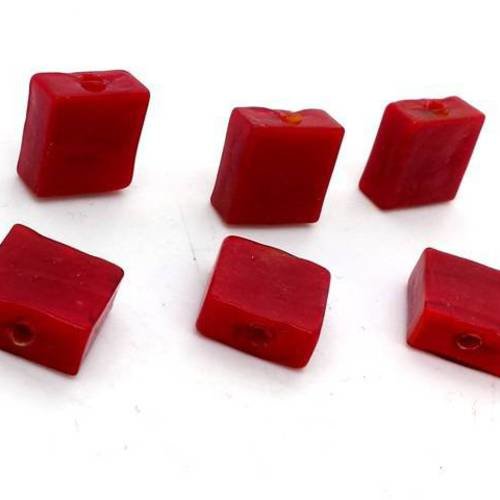 6 perles carrées en verre rouge foncé opaque 12x12mm (pv661) 