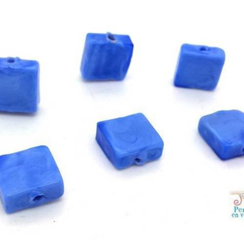 6 perles carrées en verre bleu lavande opaque 12x12mm (pv370) 