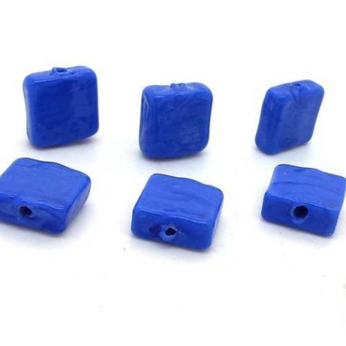 6 perles carrées en verre bleu foncé opaque 12x12mm (pv662) 
