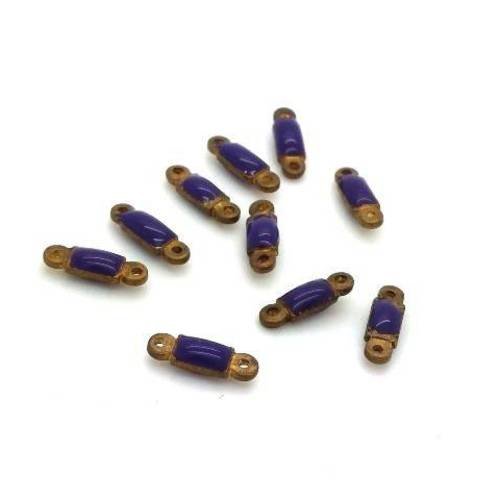 10 connecteurs laiton émail violet, rectangulaires 4x10mm (co139) 