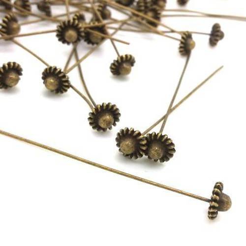 10 tiges clous avec coupelle rebord pour grosse perle, 50mm, bronze (ap140) 