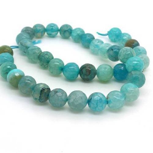 Bleu: 10 perles agate 10mm à facettes, effet craquelé (pg216) 