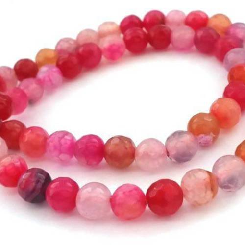 10 perles agate 10mm à facettes rose/fuchsia/orange (pg120) 