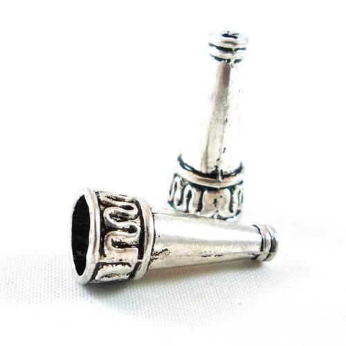 10 longues coupelles, idéal pompon, métal argenté vieilli, 22x9mm (ap138) 