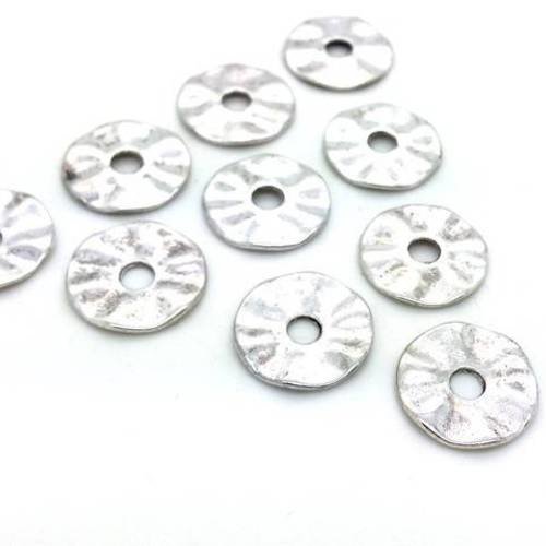 10 perles disques intercalaires 17mm métal argenté sans nickel (pm196) 