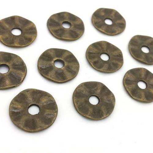 10 perles disques intercalaires 17mm coloris bronze, sans nickel (pm195) 