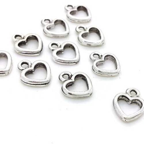 12 breloques coeur, métal argenté sans nickel 10x12mm (bre489) 