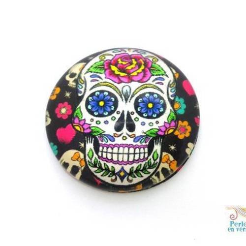 1 cabochon 25mm verre skull crâne tête de mort (cab116) 
