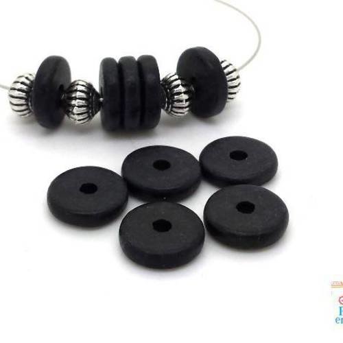 Noir: 10 perles rondelles céramique mate, 2.5x12mm, grèce (pc174) 