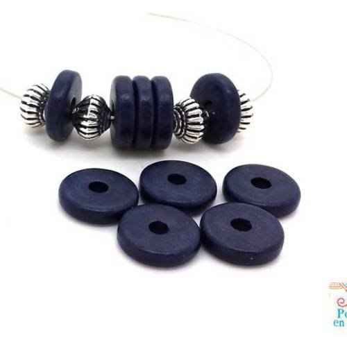 Bleu marine: 10 perles rondelles céramique mate, 2.5x12mm, grèce (pc178) 