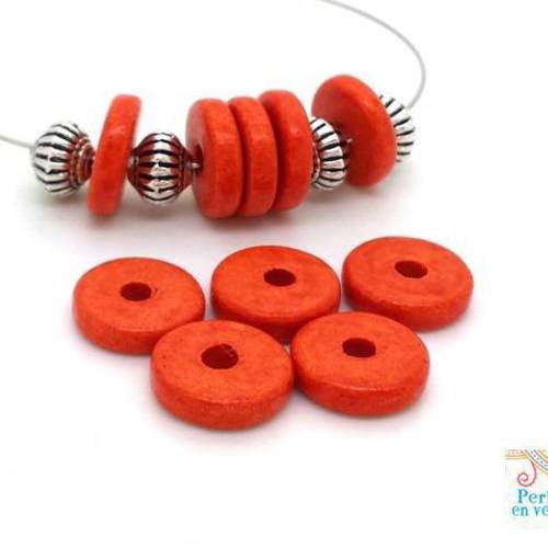 Orange: 10 perles rondelles céramique mate, 2.5x12mm, grèce (pc184) 
