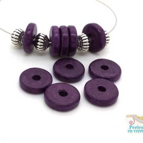 Violet: 10 perles rondelles céramique mate, 2.5x12mm, grèce (pc187) 