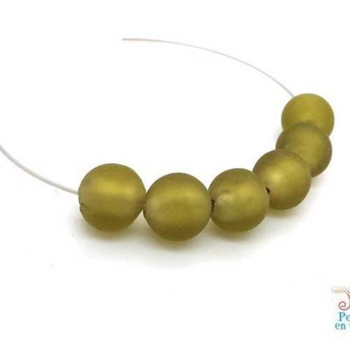 10 perles en verre rondes kaki mat  10mm, (pv659) 