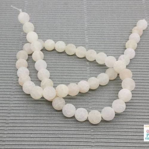 20 perles agate veines de dragon effet givré, blanc, 8mm (pg200) 