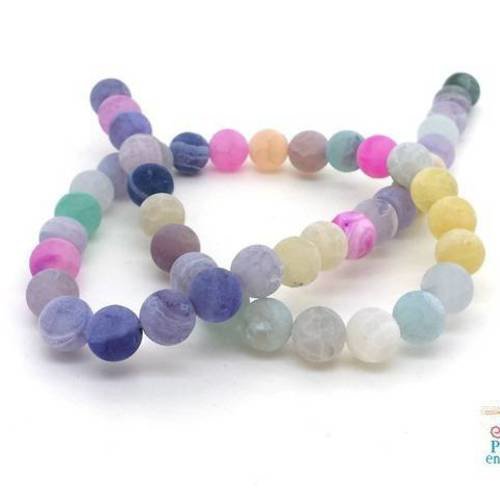 20 perles agate veines de dragon effet givré, multicolores, 8mm (pg208) 