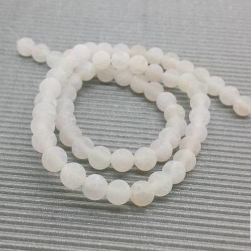 62 perles agate frosted blanc 6mm, effet givré craquelé (pg197) 