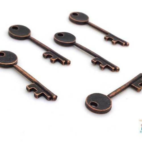 5 breloques grandes clés laiton sans nickel coloris cuivre 8x30mm (bre473) 