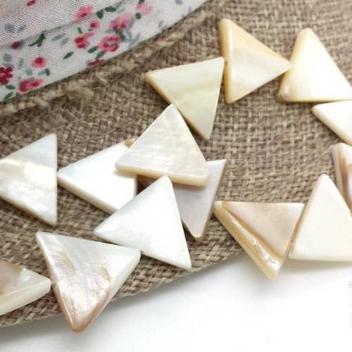 12 perles triangles coquillage nacré ivoire beige 14mm (pn72) 