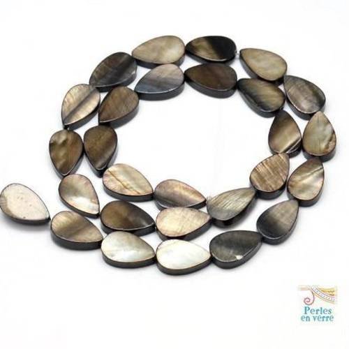 10 perles gouttes coquillage nacré gris smoke brun 8x13mm (pn69) 