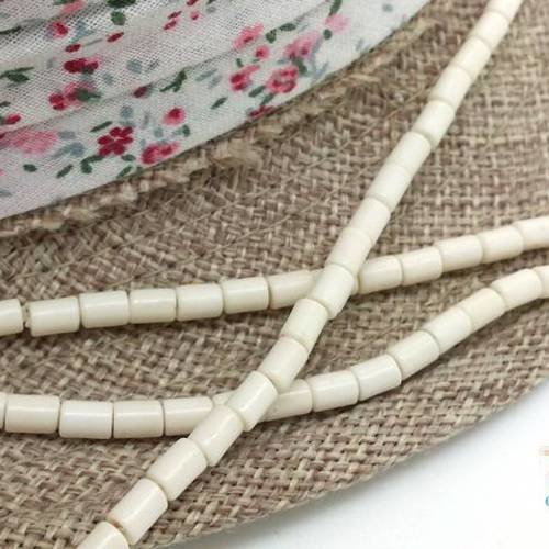 75 perles tubes 3.5x5mm howlite blanc ivoire (ph188) 