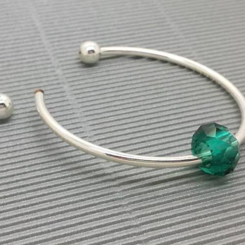 1 bracelet jonc rigide en métal argenté pour grosses perles (bra4) 