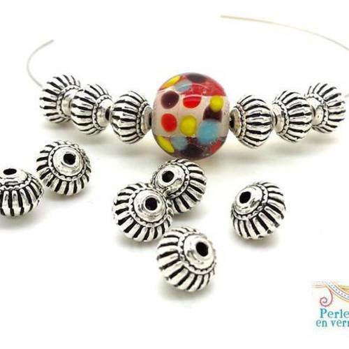 10 perles toupies lanternes intercalaires métal argenté sans nickel (pm192) 