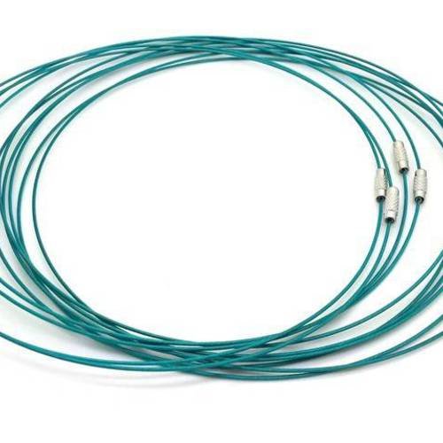 Bleu turquoise: 1 tour de cou acier câblé, fermoir à vis (col18) diy 