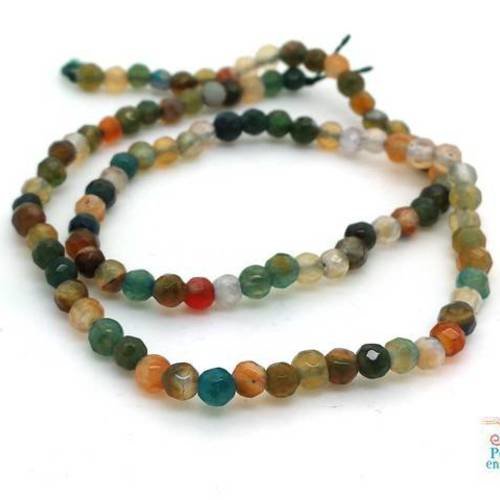 100 perles d'agate kaki brun, facettes 3.8mm, idéales pour bracelet wrap (pg184) 