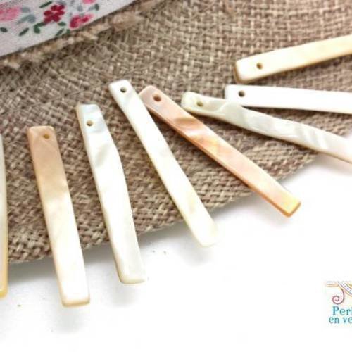 20 perles baguettes coquillages nacre couleur naturelle 35mm (pn61) 