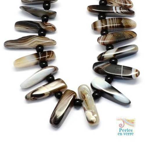 3 longues perles d'agate marron brun beige 35 à 55mm (pg179) 