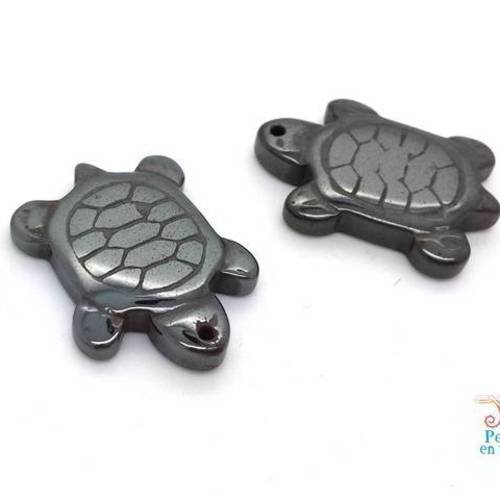2 pendentifs tortue hématite gris anthracite / noir, 26x19mm (pg177) 