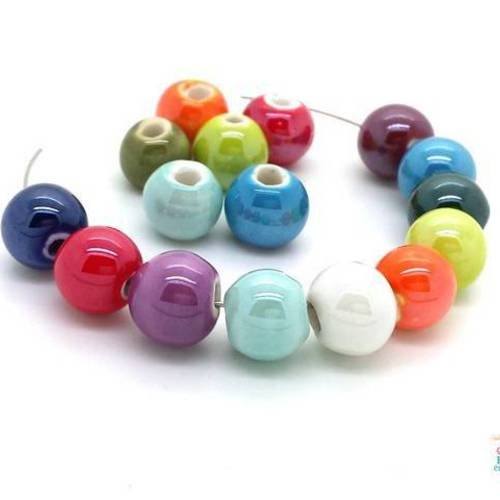 10 perles multicolores en céramique, 10-11mm, (pc28) 