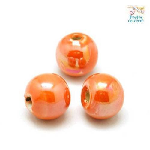 Orange: 10 perles en céramique émaillée  9mm (pc169) 