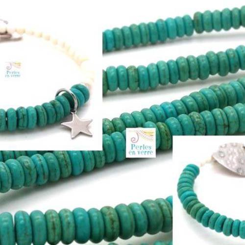 50 perles heishi rondelles howlite turquoise 2.5x6mm (ph168) 