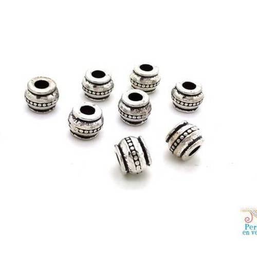 10 perles style tibétain tonneau ethnique 8x9mm, gros trou (pm189) 