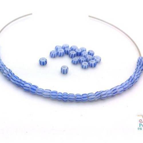 10gr perles rocailles rayures bicolores bleu et blanc 2x2.5mm (roc37) 